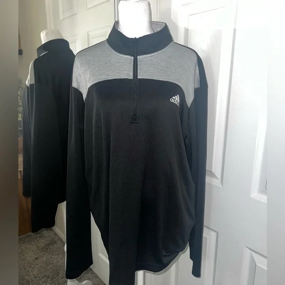Adidas Golf Quarter Zip Long Sleeve Black & Gray Lightweight Size L - Picture 2 of 10